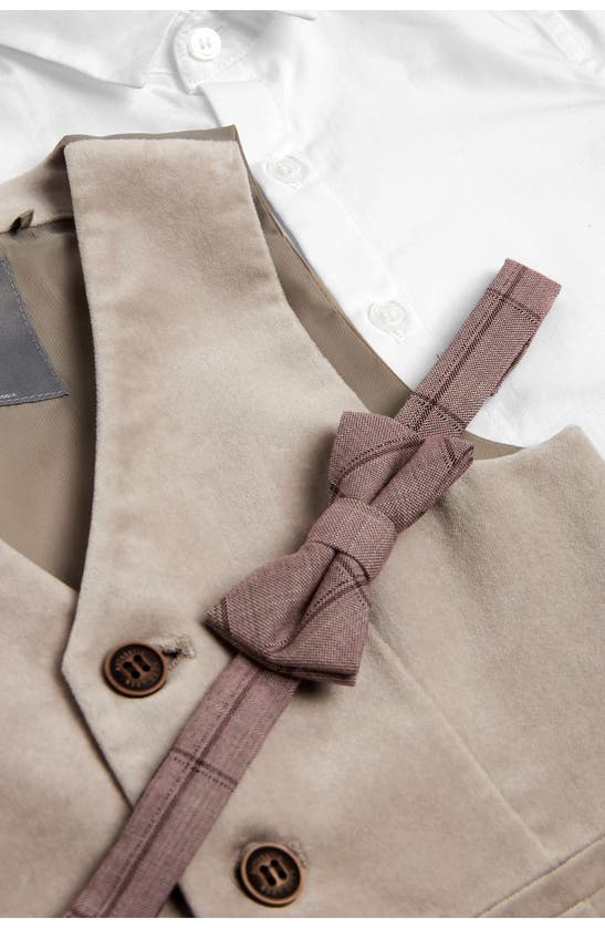 Shop Next Kids' Button-up Shirt, Vest, Bow Tie & Shorts Set In Natural