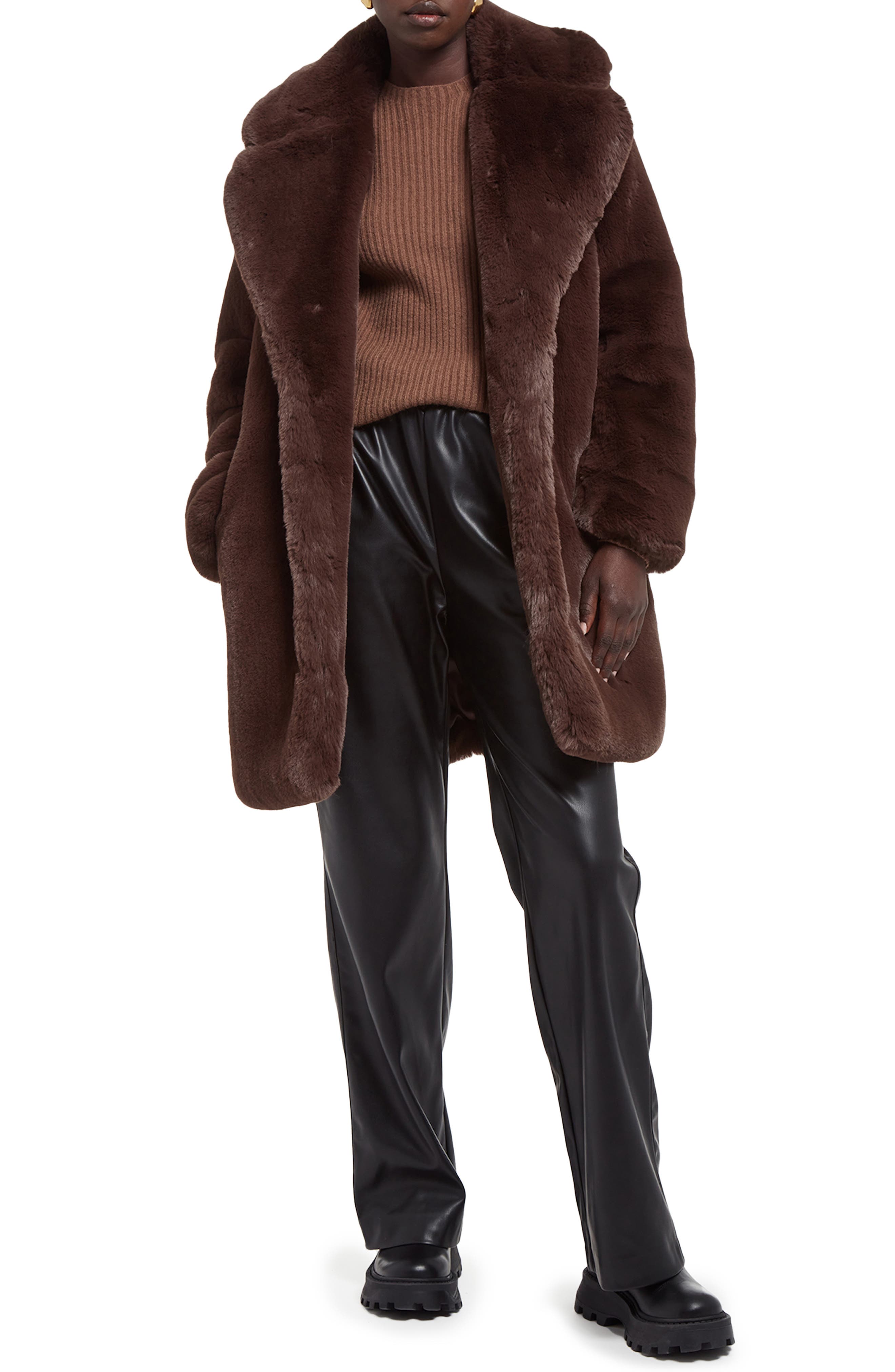 long brown fur coat