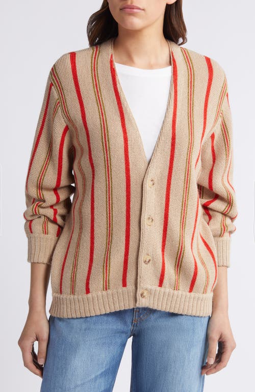 Shop The Great . The Everett Stripe Baby Alpaca Cardigan In Oatmeal Heritage Stripe