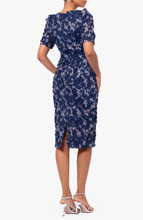 Shop Xscape Evenings Embroidered Floral Sheath Midi Dress In Navy/blush