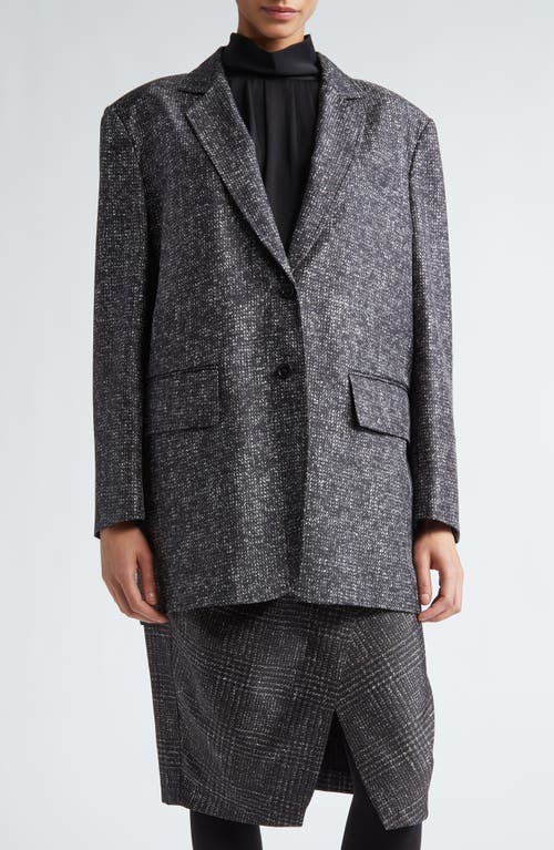 Max Mara Single-breasted Blazer In Printed Silk In Dark Grey