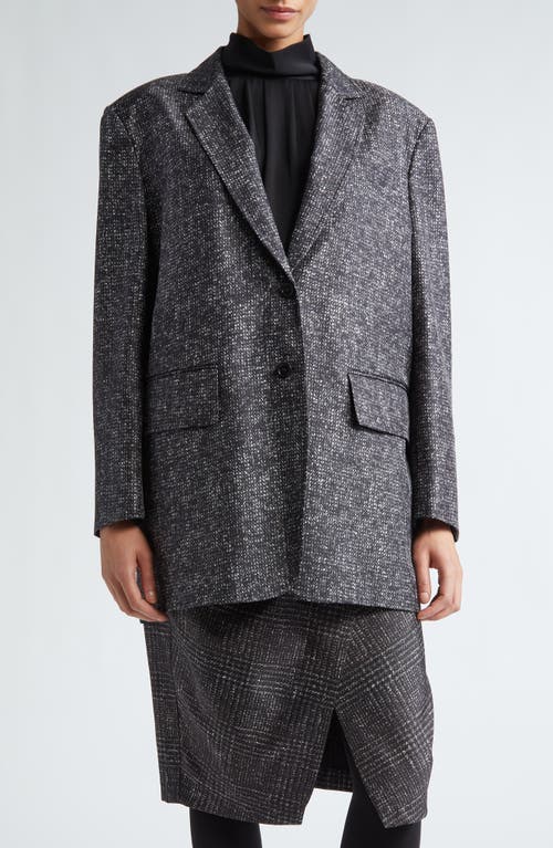 Shop Max Mara Laziale Check Print Silk Twill Blazer In Dark Grey