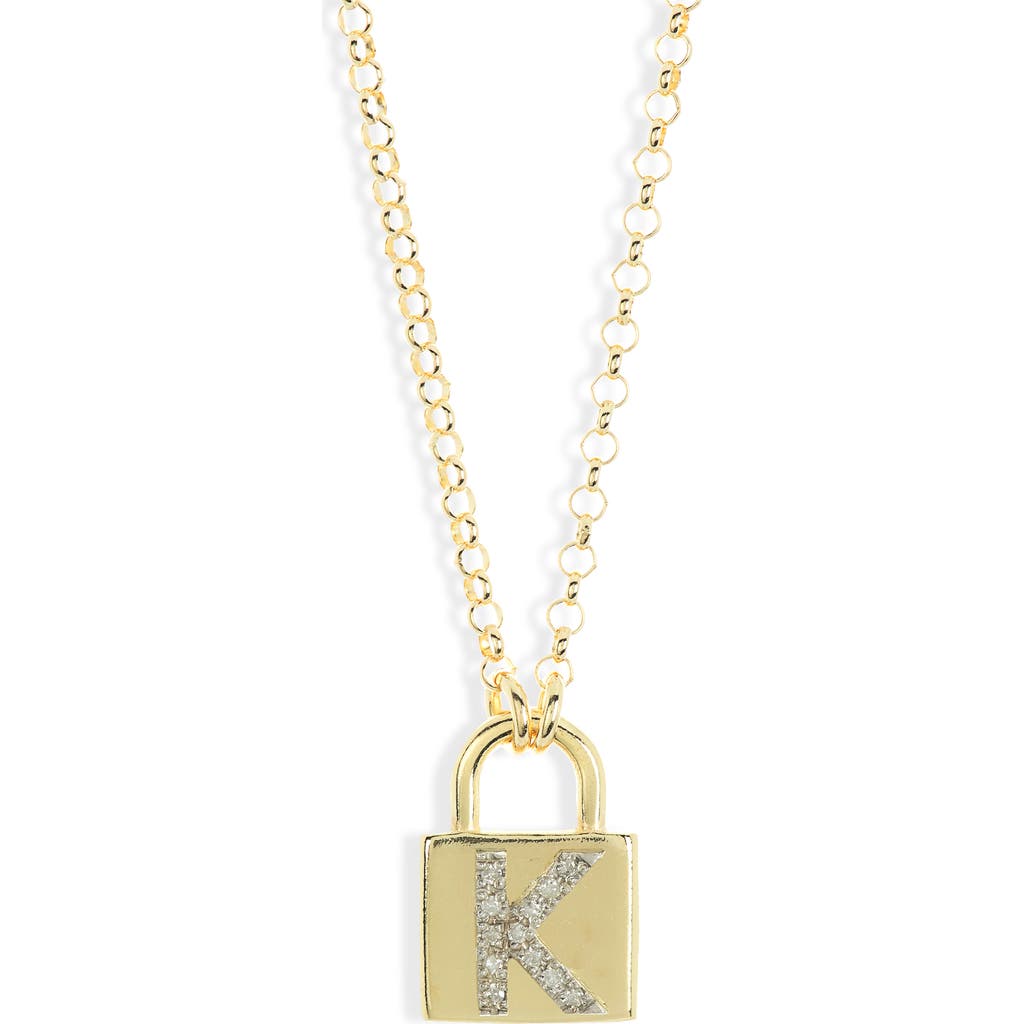 Meshmerise Diamond Padlock Initial Pendant Necklace In Yellow-k