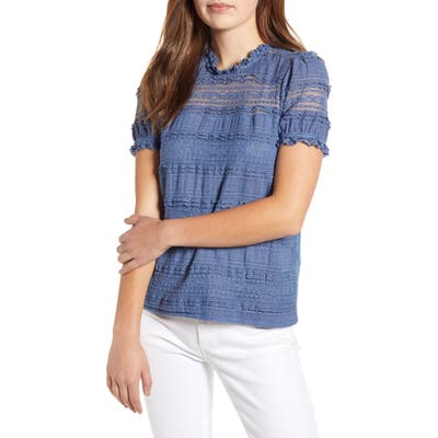 Lucky Brand Lace Puff Sleeve Top, Blue