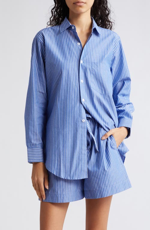 Sofia Long Sleeve Burnout Lace Button-Up Shirt in Harbor Stripe