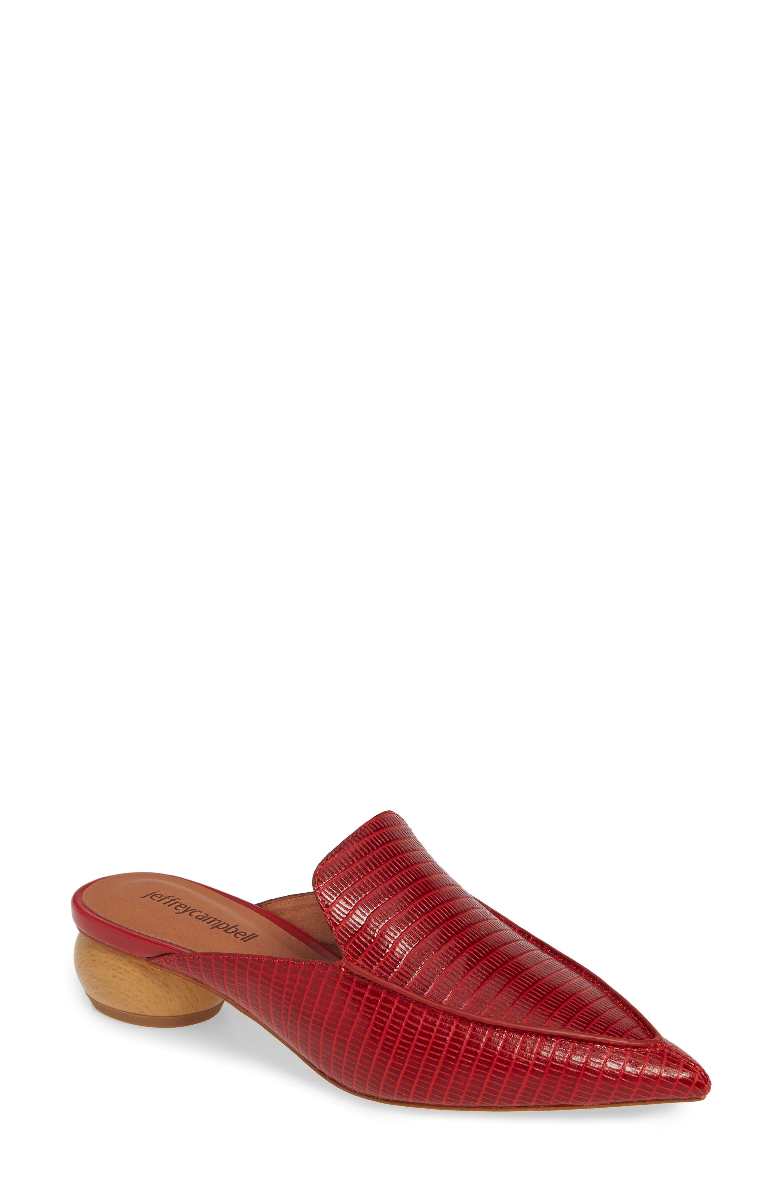 Jeffrey Campbell Vionit Lizard Embossed Loafer Mule, Red