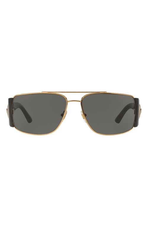 Versace Medusa Medallion 63mm Wrap Sunglasses In Gold/black Solid