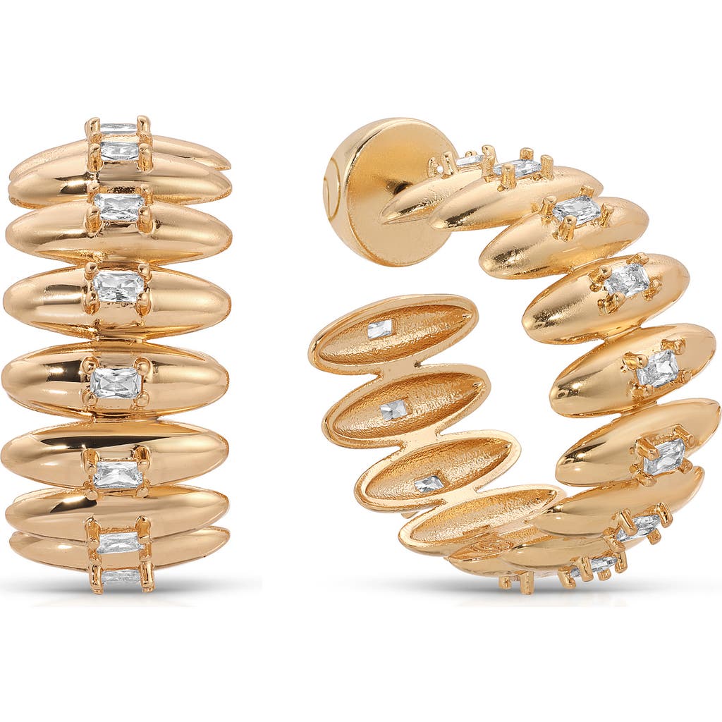 Ettika Baguette Cubic Zirconia Thick Oval Dome Hoop Earrings In Gold