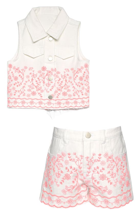 Sara Sara Kids' Embroidered Vest & Shorts Set In White Multi