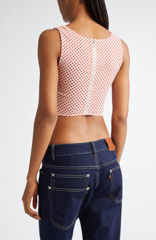 Shop Miaou Campbell Polka Dot Powermesh Corset Top In Off White/red Polka Dot