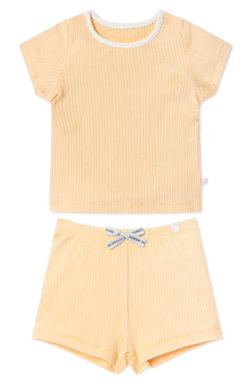 Shop Mori Fitted Two-piece Rib Short Pajamas In Yellow