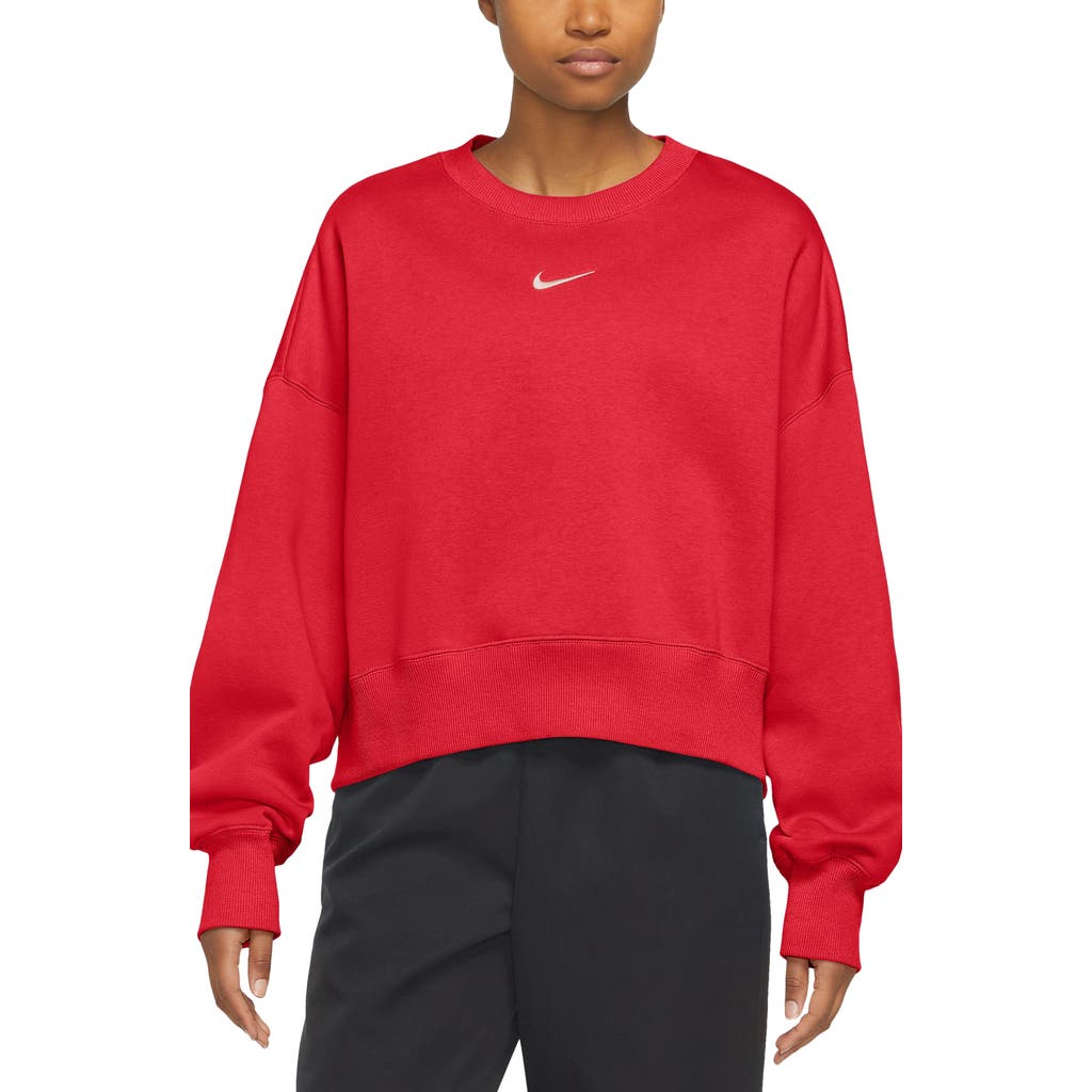 Nike Phoenix Fleece Crewneck Sweatshirt In University Red/sail