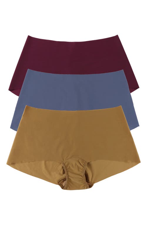 Hanky Panky Breathe Assorted 3-pack Boyshorts In Granite/dried Cherry/toffee