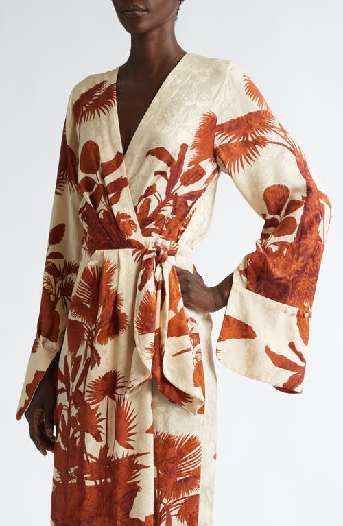 Shop Johanna Ortiz Unmooring Long Sleeve Wrap Dress In Tropical/ecru/brown
