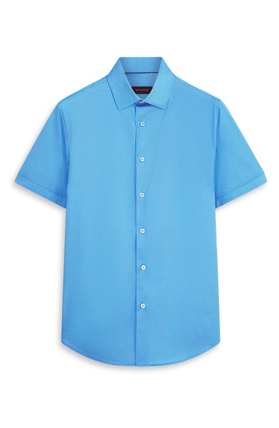 Shop Bugatchi Miles Ooohcotton® Pinstripe Short Sleeve Button-up Shirt In Classic Blue