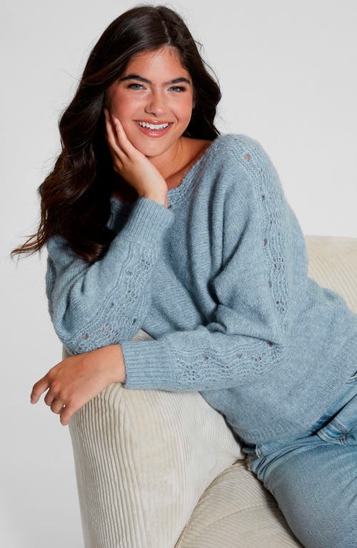 Guess Malorie Pointelle Detail Dolman Sleeve Sweater In Blue Ribbon