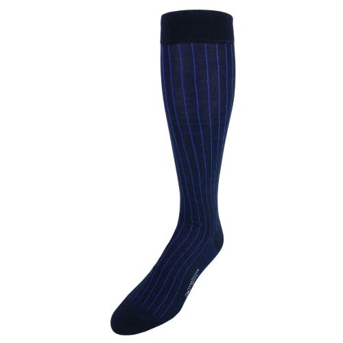 TRAFALGAR TRAFALGAR NIGEL OVER THE CALF VERTICAL STRIPE MERCERIZED COTTON SOCKS
