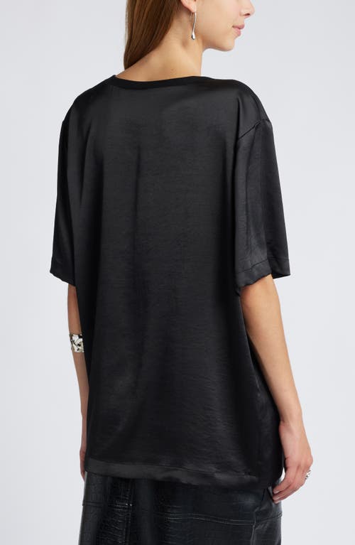 Open Edit Crewneck Satin T-shirt In Black