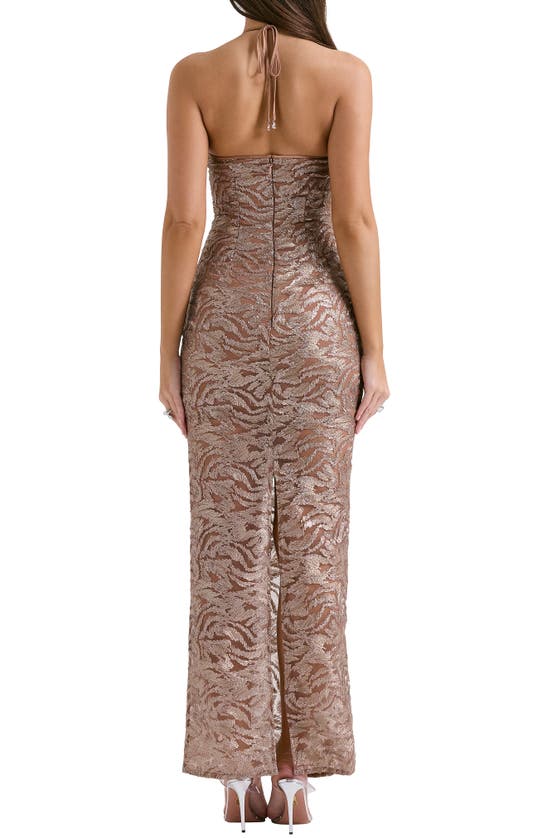 House Of Cb Giada Beaded Halter Gown In Rose Gold