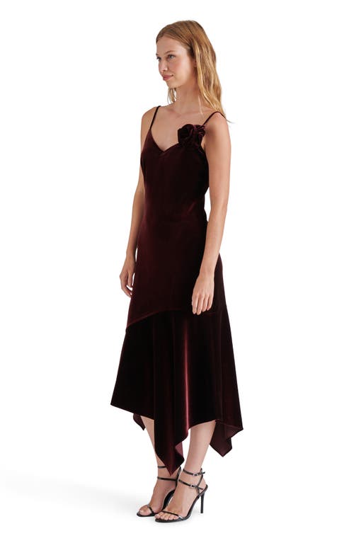 Shop Steve Madden Lucille Rosette Detail Asymmetric Velvet Dress In Wine