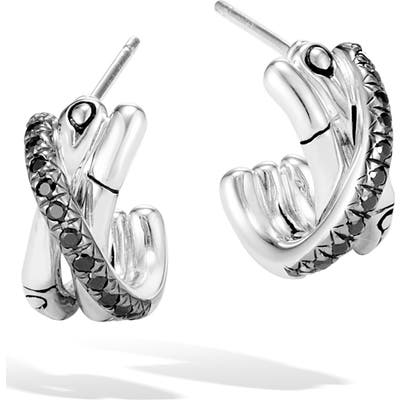 John Hardy Bamboo Black Sapphire & Spinel J-Hoop Earrings