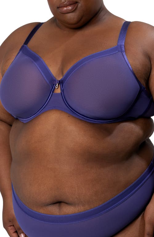 Curvy Couture Full Figure Mesh Underwire Bra In Vintage Blue