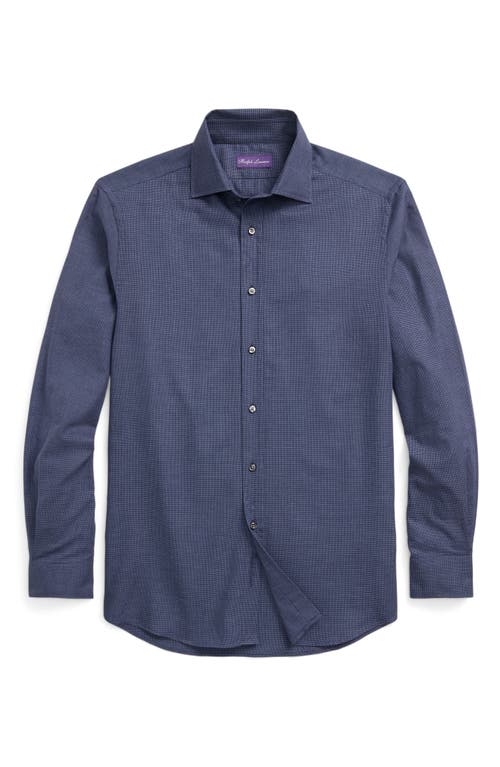 Shop Ralph Lauren Purple Label Mini Houndstooth Cotton Button-up Shirt In Crown Blue Melange