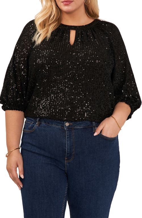 Shop Vince Camuto Sequin Keyhole Top In Rich Black