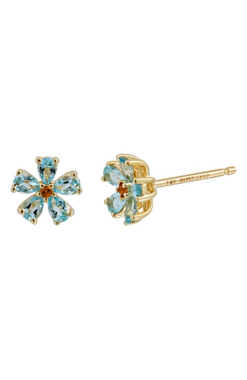 Shop Bony Levy Blue Topaz & Citrine Flower Stud Earrings In 14k Yellow Gold/blue Topaz