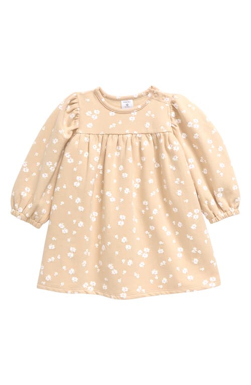 Nordstrom Babies'  Floral Long Sleeve Dress In Beige Smoke Flower Power