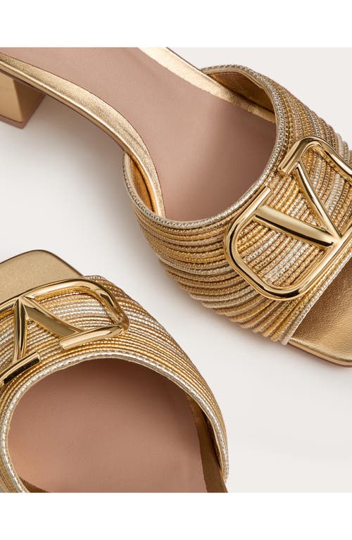 Valentino Garavani Vlogo Signature Metallic Slide Sandal With Cornely Embroidery 60mm Woman Gold 41 In Star Gold Multicolor