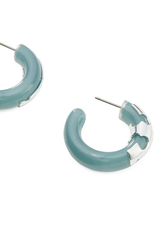 Shop Tory Burch Resin Hoop Earrings In Light Silver / Swirl Blue