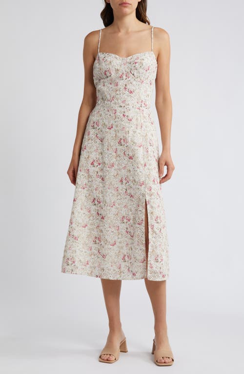 Eyelet Embroidered Midi Dress in Pink Floral