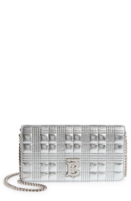burberry Lola Quilted Metallic Leather Wallet on a Chain in Silver