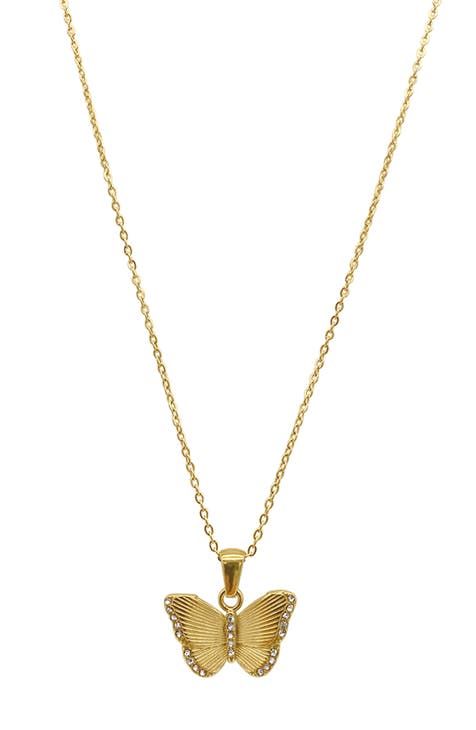 14K Gold Plated Water Resistant Butterfly Pendant Necklace