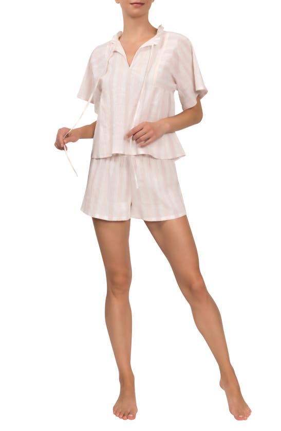 Everyday Ritual Joyce Striped Ruffle-trim Pajama Set In Strawberry