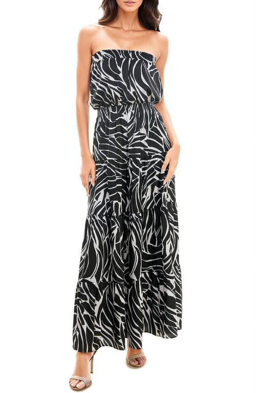 Shop Socialite Print Strapless Maxi Dress In Black/tan