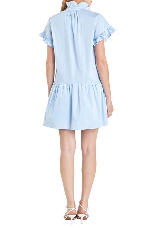 English Factory Ruffle Drop Waist Poplin Minidress In Powder Blue
