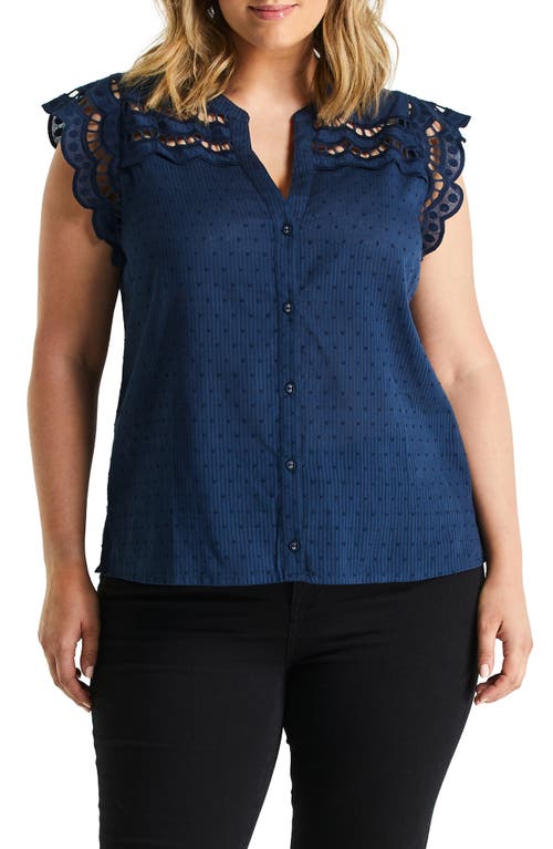 Estelle Sallie Cotton Broderie Anglaise Top in Navy