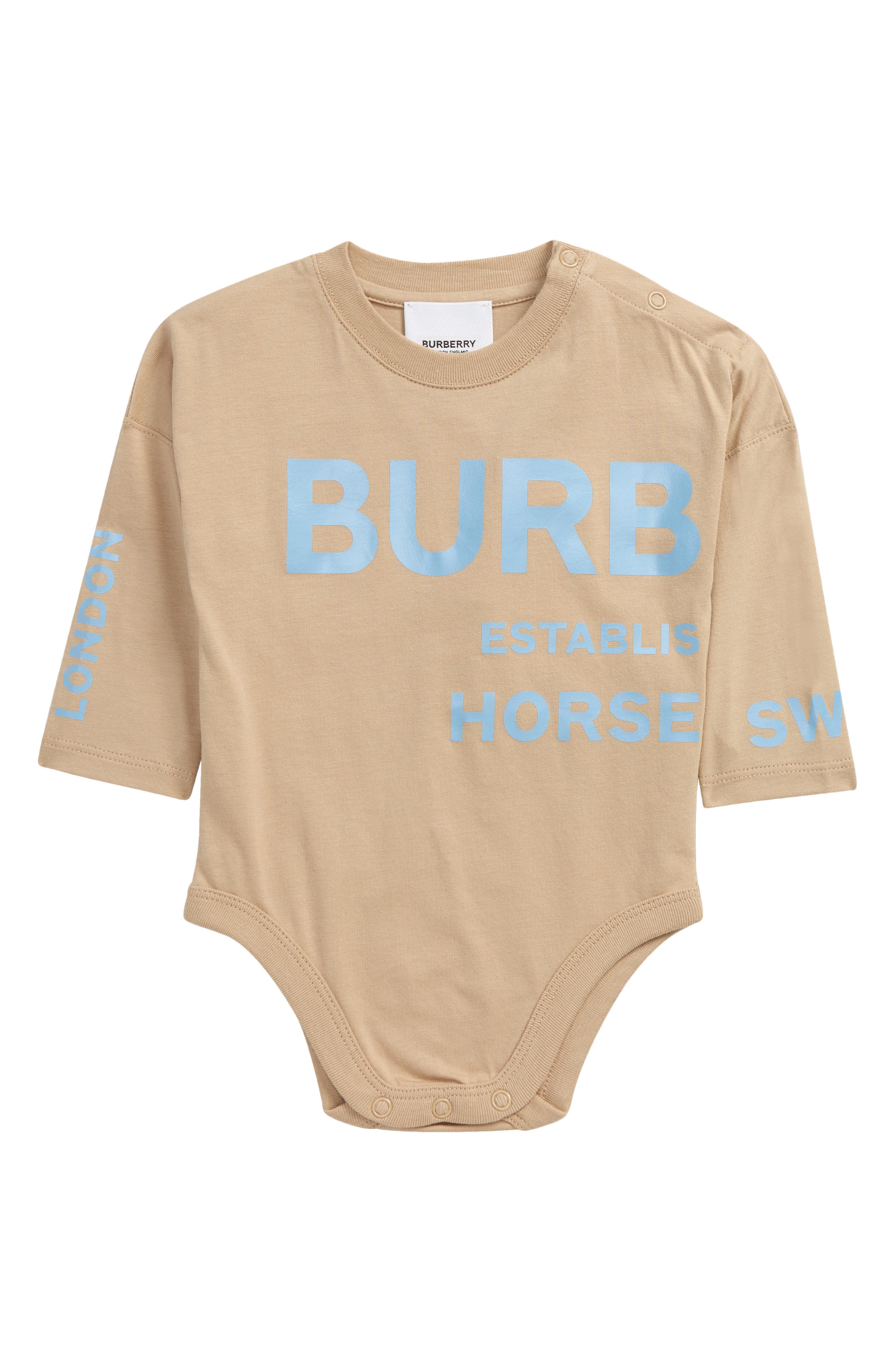 Burberry Horseferry Logo Cotton Bodysuit in Soft Fawn at Nordstrom, Size 3M Us