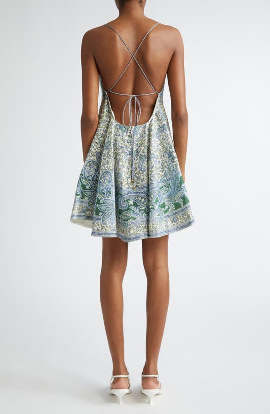 Shop Zimmermann Ottie Paisley Print Linen Minidress In Green Paisley