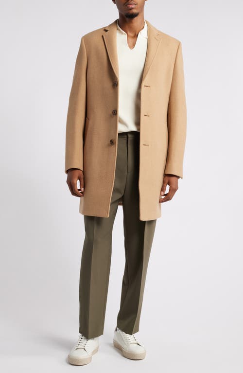 Shop Open Edit Felted Wool Blend Topcoat In Camel