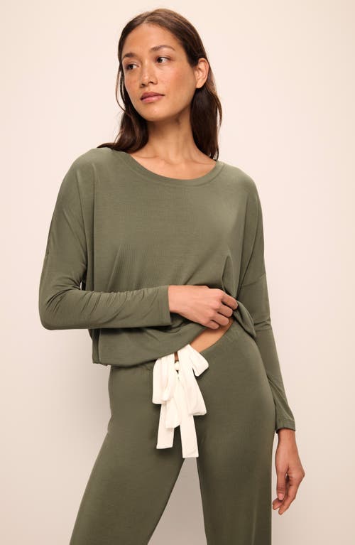 Shop Eberjey Gisele Jersey Knit Slouchy Pajamas In Moss/ivory