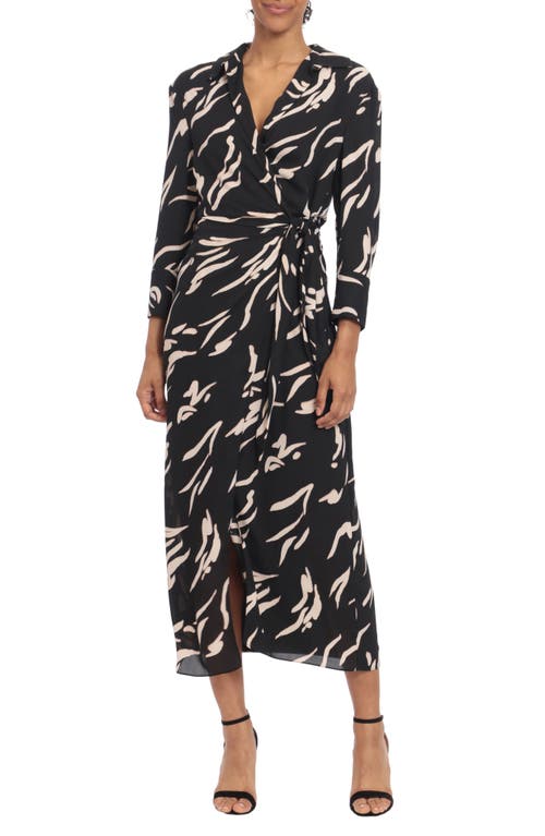 Shop Donna Morgan For Maggy Long Sleeve Chiffon Wrap Shirtdress In Black/blush