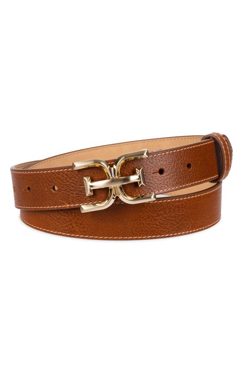 Logo Buckle Leather Belt in Saddle