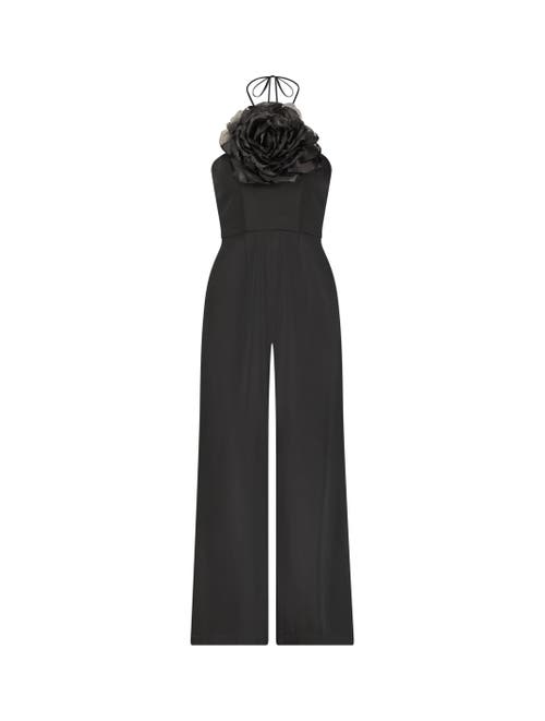 Mac Duggal Flower Embellished Crepe Halter Neck Jumpsuit In Black