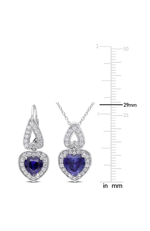 Delmar Lab-grown Sapphire & White Topaz Heart Drop Earrings & Pendant Necklace Set In Blue