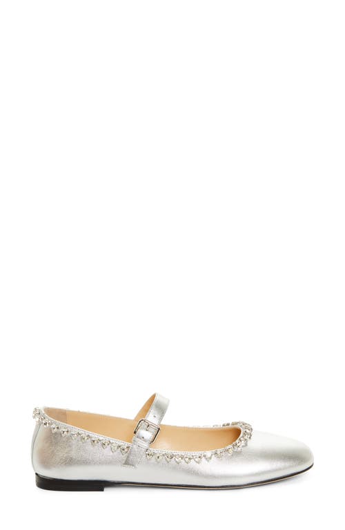 Shop Mach & Mach Audrey Crystal Detail Mary Jane Ballerina Flat In Silver