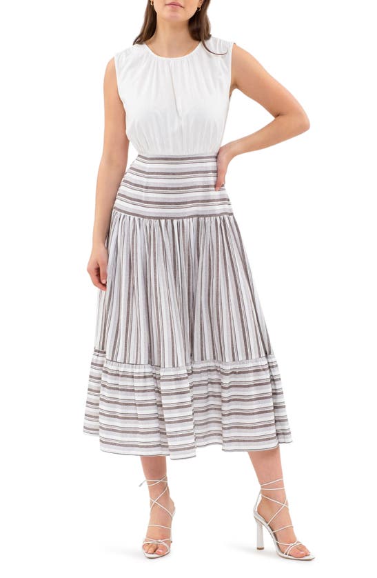 Blu Pepper Cutout Linen Blend Maxi Dress In Ivory Multi | ModeSens