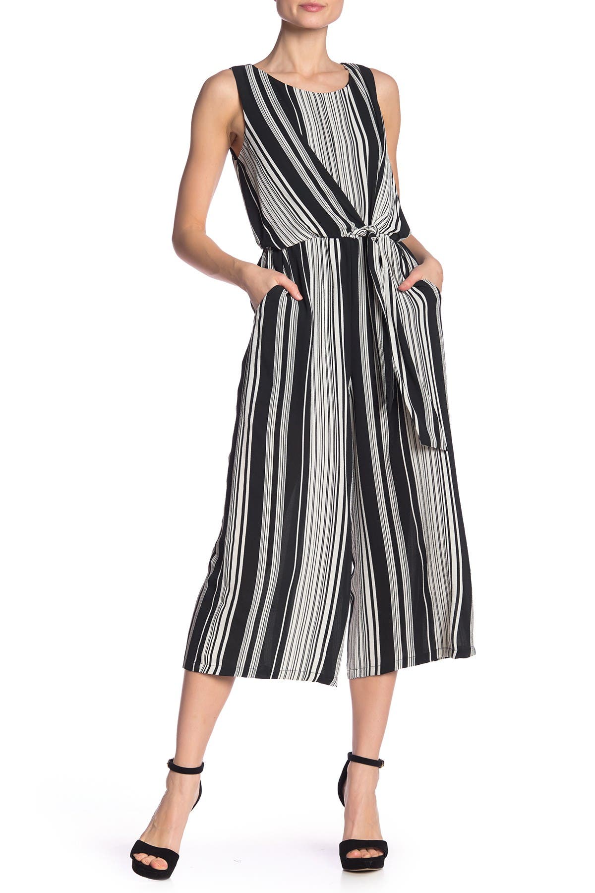 striped tie front jumpsuit